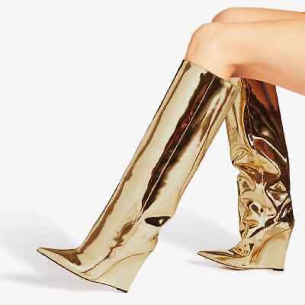 Jimmy Choo Liquid Metal Gold Wedge Boot size 39